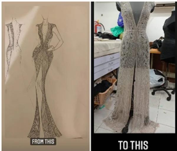 Mẫu thiết kế váy mà Hoa hậu Harnaaz Sandhu mặc. Ảnh: Saisha Shinde.