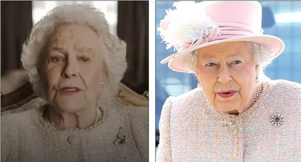 Nhân vật Nữ hoàng trong phim (trái) và Nữ hoàng thật (phải). Ảnh: Lifetime; Getty.