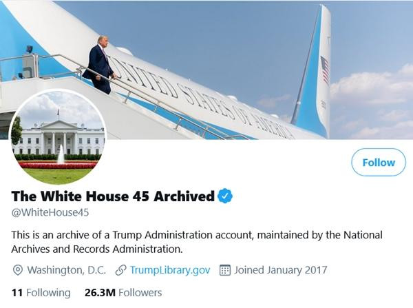 Tài khoản @WhiteHouse45. (Ảnh chụp màn hình). Tài khoản @WhiteHouse45. (Ảnh chụp màn hình).