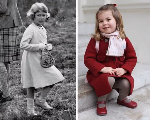 Charlotte có nhiều bức ảnh trông rất giống Nữ hoàng Anh ngày nhỏ. Ảnh: Getty; Kate Middleton.