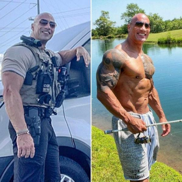 Bạn có phân biệt được ai là diễn viên The Rock không? (The Rock ở bên phải, anh cảnh sát ở bên trái). Ảnh: Facebook.