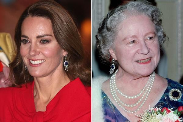 Kate được Nữ hoàng cho mượn đôi khuyên tai của Vương mẫu hậu. Ảnh: People. Kate được Nữ hoàng cho mượn đôi khuyên tai của Vương mẫu hậu. Ảnh: People.