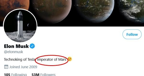 Elon vẫn tự nhận mình là "Hoàng đế sao Hỏa". (Ảnh chụp màn hình). Elon vẫn tự nhận mình là "Hoàng đế sao Hỏa". (Ảnh chụp màn hình).