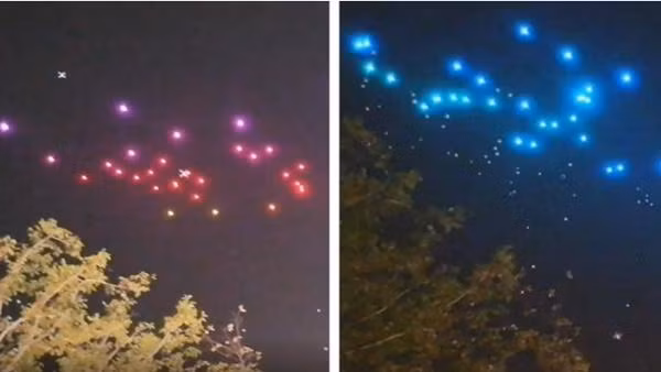 Một trung tâm thương mại đã thực hiện màn trình diễn ánh sáng bằng drone. Ảnh: Kuaishou.