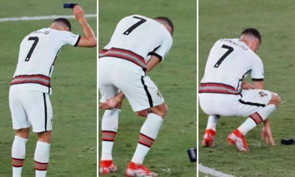 Ronaldo buồn bực quẳng băng đội trưởng xuống đất sau khi thua trận. Ảnh: GHN.