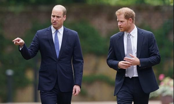 Harry xoay nhẫn cưới khi đi cùng anh trai William tới chỗ bức tượng Công nương Diana. Ảnh: Getty Images.