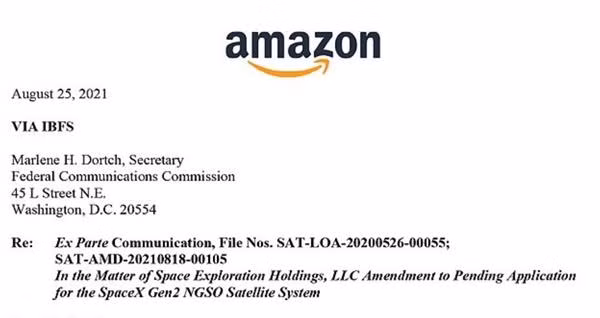 Phần đầu của lá thư mà Amazon gửi tới FCC để chống lại SpaceX. (Ảnh chụp màn hình).