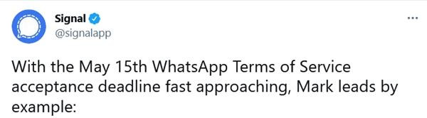 Signal lập tức "troll": "Mark làm gương rồi đấy". (Ảnh chụp màn hình). Signal lập tức "troll": "Mark làm gương rồi đấy". (Ảnh chụp màn hình).
