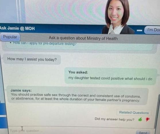 Câu trả lời hoàn toàn sai hướng của chức năng tư vấn tự động. Ảnh: CNA. Câu trả lời hoàn toàn sai hướng của chức năng tư vấn tự động. Ảnh: CNA.