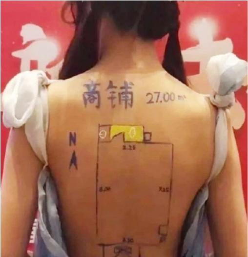 Sơ đồ được vẽ lên lưng một người mẫu nữ. Ảnh: SCMP. Sơ đồ được vẽ lên lưng một người mẫu nữ. Ảnh: SCMP.