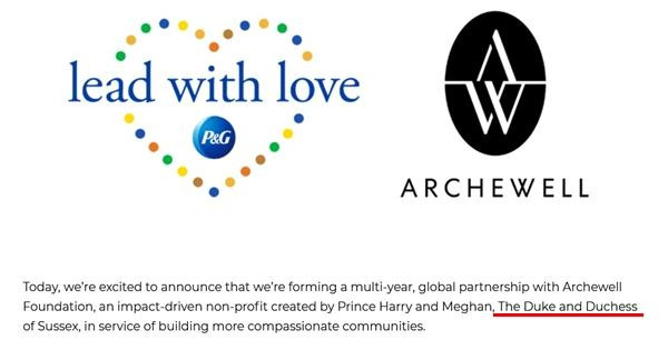 Trang web của P&G vẫn gọi Harry và Meghan là "Công tước và Nữ Công tước", khiến công chúng ở Anh khó chịu. (Ảnh chụp màn hình).