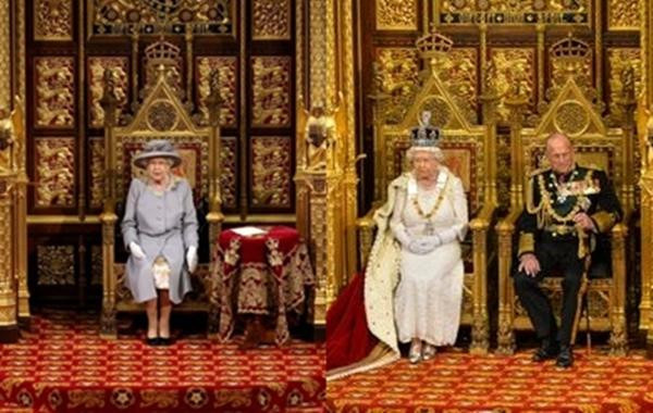 Nữ hoàng ngồi một mình khi đọc diễn văn khai mạc Quốc hội Anh năm nay, khác với nhiều năm trước, khi bà thường ngồi bên cạnh chồng mình. Ảnh: Getty Images.