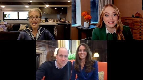 Hai diễn viên phim "Cruella" nói chuyện qua mạng với vợ chồng Hoàng tử William. Ảnh: Cung điện Kensington.