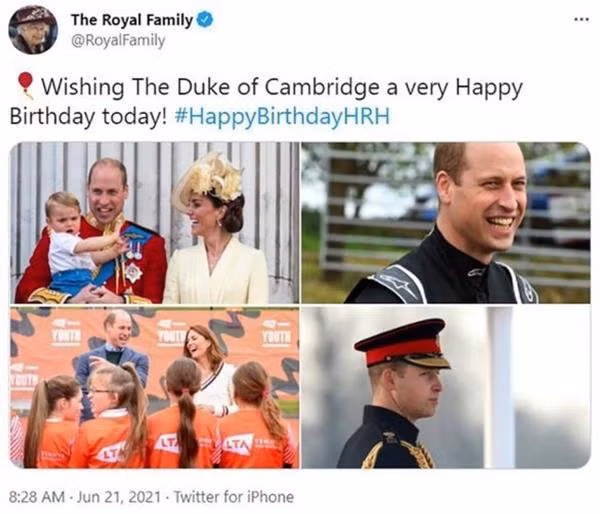Bài đăng của Nữ hoàng để chúc mừng sinh nhật William. Ảnh: Twitter.