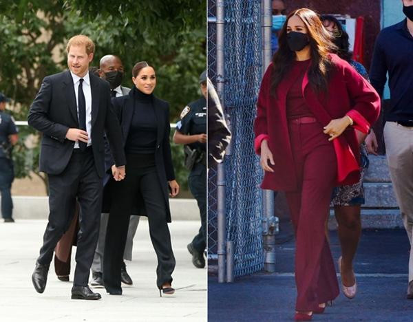 Hai trong số những bộ trang phục của Meghan tại New York (Mỹ). Ảnh: Splash News; Getty Images.