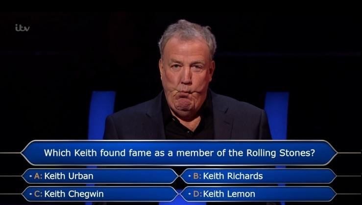 Người dẫn chương trình không thể tin nổi khi người chơi "vấp" ngay câu đầu. Ảnh: ITV.