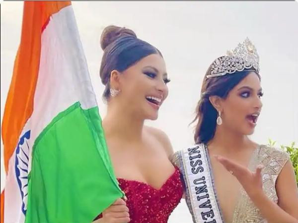 Urvashi Rautela và Hoa hậu Hoàn vũ 2021 Harnaaz Sandhu. Ảnh: Instagram.