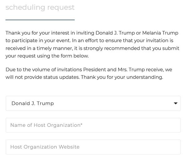 Bạn có sẵn sàng "book" lịch để mời cựu Tổng thống Trump tới dự sự kiện? (Ảnh chụp màn hình). Bạn có sẵn sàng "book" lịch để mời cựu Tổng thống Trump tới dự sự kiện? (Ảnh chụp màn hình).