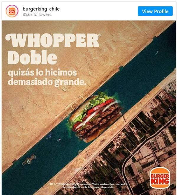 Ảnh quảng cáo "ăn theo" của Burger King Chile. (Ảnh chụp màn hình). Ảnh quảng cáo "ăn theo" của Burger King Chile. (Ảnh chụp màn hình).