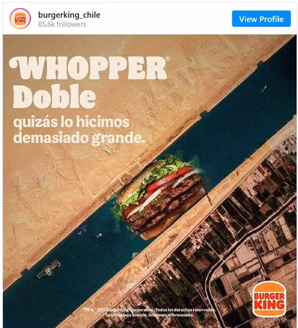 Ảnh quảng cáo "ăn theo" của Burger King Chile. (Ảnh chụp màn hình).