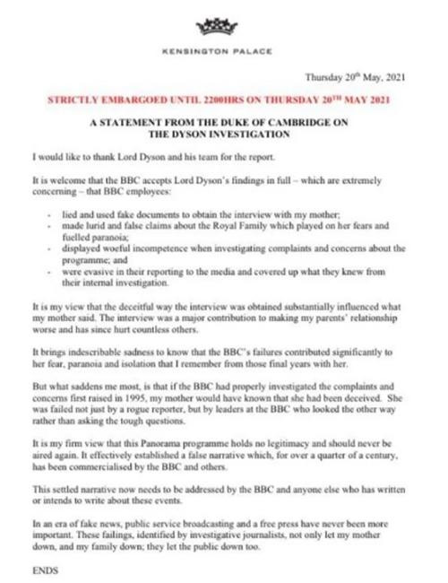 Văn bản phản hồi chính thức của William. Ảnh: Twitter. Văn bản phản hồi chính thức của William. Ảnh: Twitter.