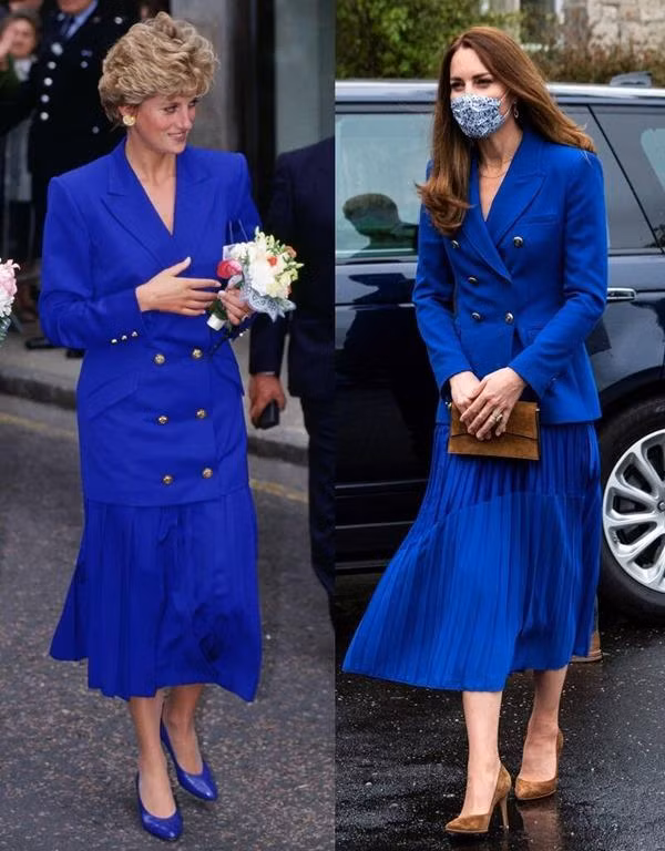 Công nương Kate mặc trang phục gần giống y như mẹ chồng. Ảnh: Tim Graham/ Getty Images; Andy Buchanan/ Pool/ Getty Images. Công nương Kate mặc trang phục gần giống y như mẹ chồng. Ảnh: Tim Graham/ Getty Images; Andy Buchanan/ Pool/ Getty Images.