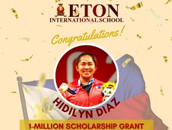 Hidilyn còn nhận được học bổng của trường quốc tế. Ảnh: ETON INTERNATIONAL SCHOOL. Hidilyn còn nhận được học bổng của trường quốc tế. Ảnh: ETON INTERNATIONAL SCHOOL.