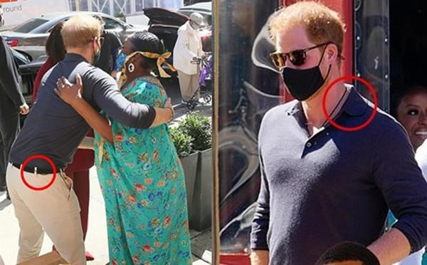 Dường như Harry có đeo dây để ghi âm. Ảnh: T. Jackson/ Backgrid; GC Images. Dường như Harry có đeo dây để ghi âm. Ảnh: T. Jackson/ Backgrid; GC Images.