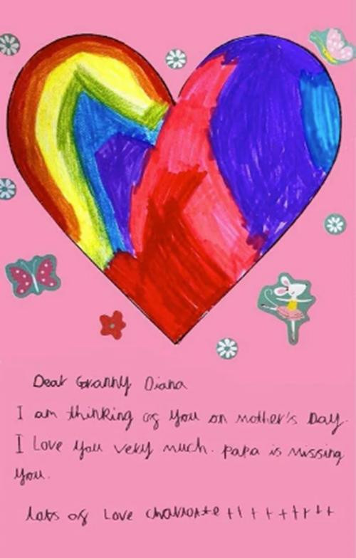 Thiệp mà Charlotte viết cho Công nương Diana. Ảnh: Kensington Palace. Thiệp mà Charlotte viết cho Công nương Diana. Ảnh: Kensington Palace.