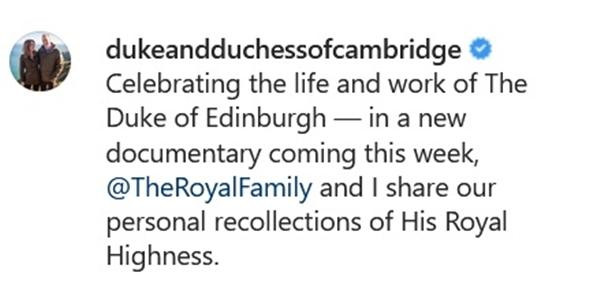 Bài đăng trên tài khoản của William - Kate. (Ảnh chụp màn hình).
