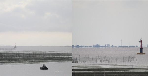 "Thành phố ma" xuất hiện ở đường chân trời (bên trái là hồ nước lúc bình thường, bên phải là hồ nước lúc có ảo ảnh xuất hiện). Ảnh: XDKB. "Thành phố ma" xuất hiện ở đường chân trời (bên trái là hồ nước lúc bình thường, bên phải là hồ nước lúc có ảo ảnh xuất hiện). Ảnh: XDKB.