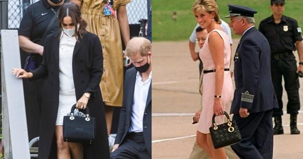 Cuối tuần vừa rồi, Meghan cầm kiểu túi mà Công nương Diana từng rất thích. Ảnh: Gotham/ GC Images/ Getty Images; DANIEL LUNA/ AFP/ Getty Images. Cuối tuần vừa rồi, Meghan cầm kiểu túi mà Công nương Diana từng rất thích. Ảnh: Gotham/ GC Images/ Getty Images; DANIEL LUNA/ AFP/ Getty Images.