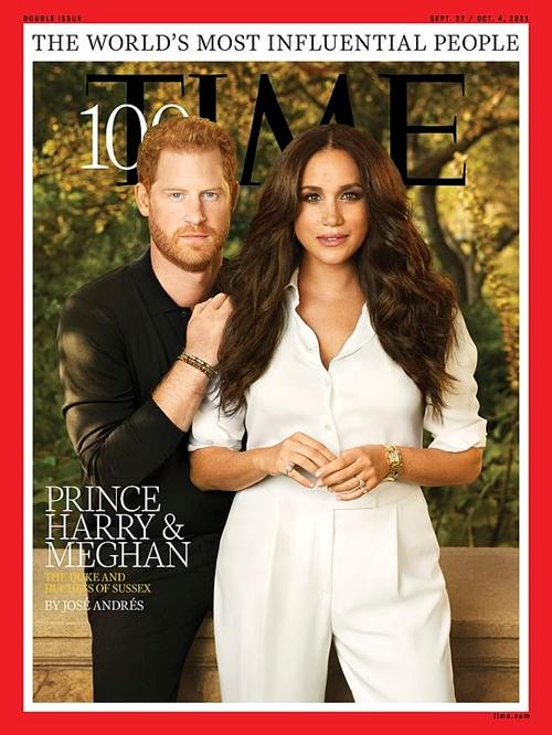 Vợ chồng Harry - Meghan có tên trong danh sách "Top 100 người có tầm ảnh hưởng nhất thế giới năm 2021" của tạp chí Time. Ảnh: Time.