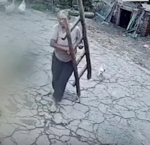 Người mẹ già đi bắc thang để leo lên lau camera quan sát. Ảnh: SCMP. Người mẹ già đi bắc thang để leo lên lau camera quan sát. Ảnh: SCMP.