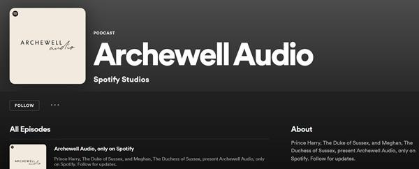 Harry - Meghan đã ký hợp đồng lớn với Spotify (thông qua công ty Archewell Audio của họ) từ vài tháng trước. (Ảnh chụp màn hình). Harry - Meghan đã ký hợp đồng lớn với Spotify (thông qua công ty Archewell Audio của họ) từ vài tháng trước. (Ảnh chụp màn hình).