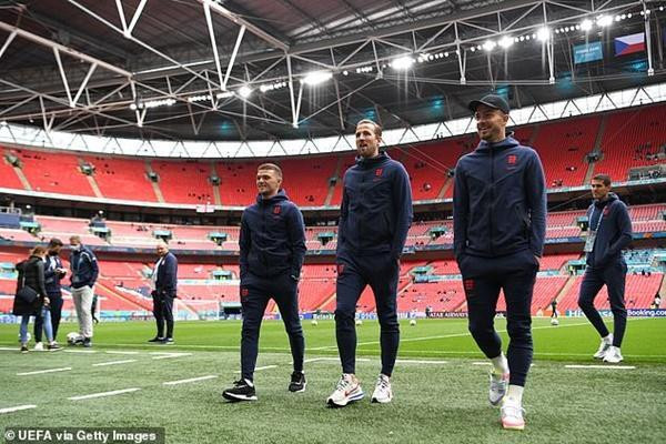 Các cầu thủ Anh đi bộ trên sân Wembley. Ảnh: UEFA/ Getty Images.