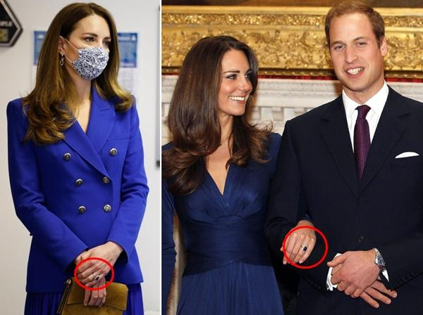 Kate đeo nhẫn đính hôn, vốn từng là của Công nương Diana. Ảnh: The Star; Getty. Kate đeo nhẫn đính hôn, vốn từng là của Công nương Diana. Ảnh: The Star; Getty.