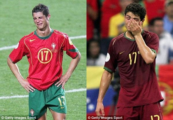 Tại EURO 2004 và World Cup 2006, Ronaldo đều rơi nước mắt, khi anh mặc áo ngắn tay. Ảnh: Getty Images Sport. Tại EURO 2004 và World Cup 2006, Ronaldo đều rơi nước mắt, khi anh mặc áo ngắn tay. Ảnh: Getty Images Sport.