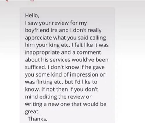 Tin nhắn rất dài của một người nhận là bạn gái của anh phục vụ. Ảnh: Antonia A.