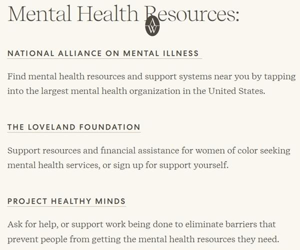 3 tổ chức về sức khỏe tâm thần mà Harry - Meghan mới đăng. (Ảnh chụp màn hình).