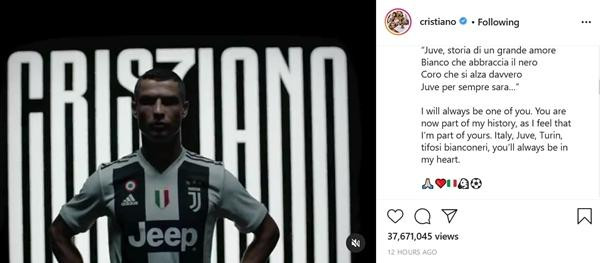 Bài đăng chia tay Juventus của Ronaldo. (Ảnh chụp màn hình). Bài đăng chia tay Juventus của Ronaldo. (Ảnh chụp màn hình).
