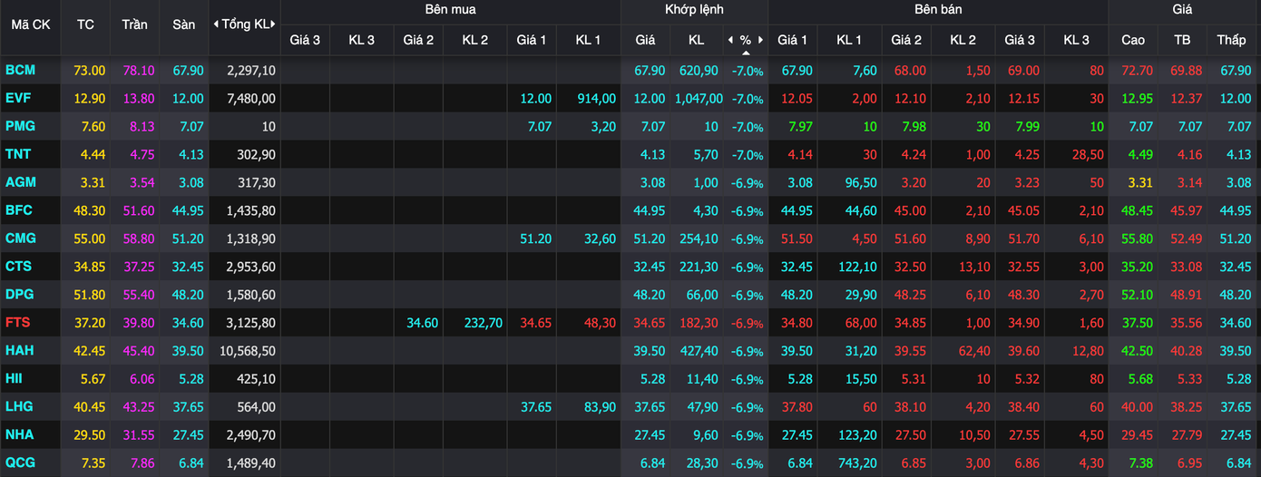 Nhiều cổ phiếu giảm sàn. Nhiều cổ phiếu giảm sàn.