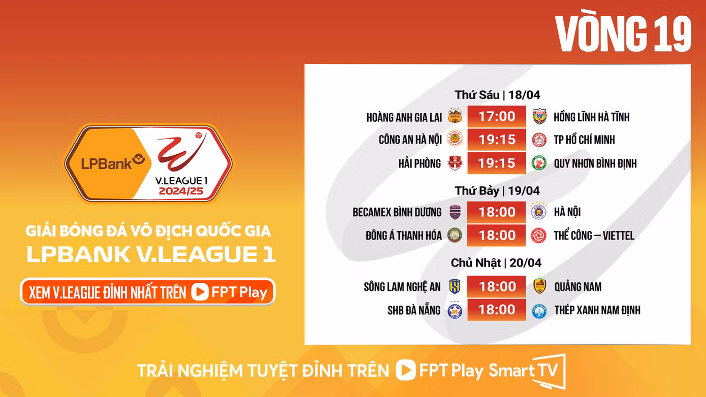 Các trận đấu vòng 19 V.League 2024/25. Các trận đấu vòng 19 V.League 2024/25.