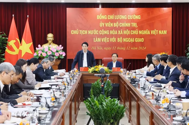 Chủ tịch nước Lương Cường phát biểu. (Ảnh: Lâm Khánh/TTXVN) Chủ tịch nước Lương Cường phát biểu. (Ảnh: Lâm Khánh/TTXVN)