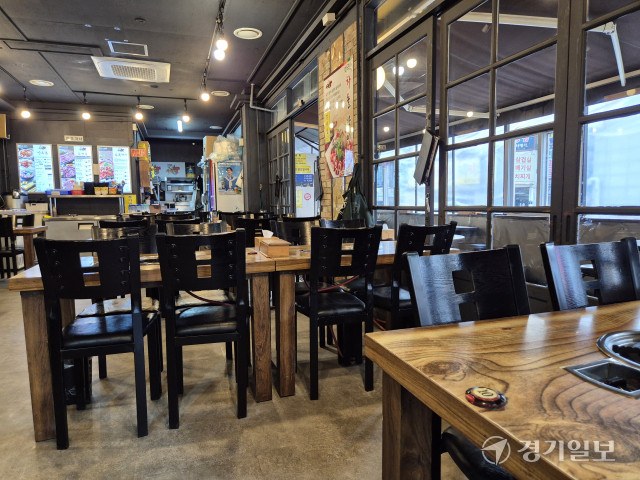 Nhà hàng nổi tiếng ở Ingye-dong, Paldal-gu, thành phố Suwon vắng tanh trưa 10/12 sau lệnh thiết quân luật. Ảnh: Kim Han-ul.