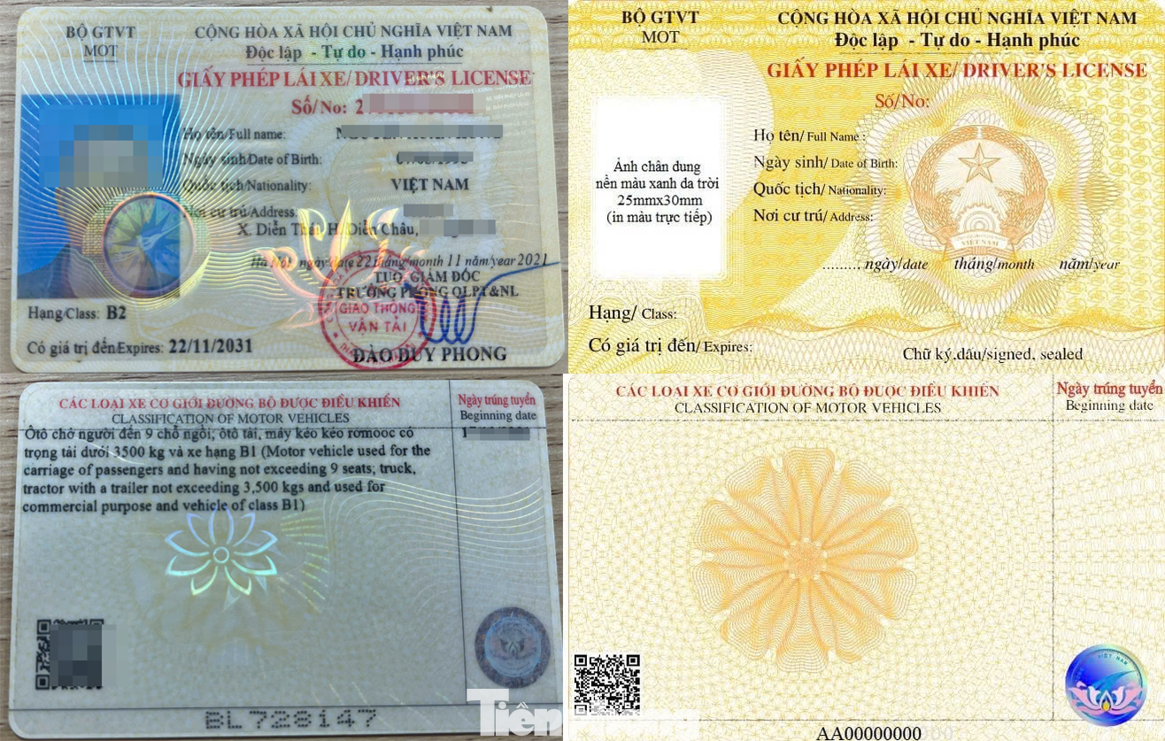 Về cơ bản mẫu giấy phép lái xe mới (phải) không có nhiều thay đổi so với mẫu cũ (trái). Ảnh: Lộc Liên.
