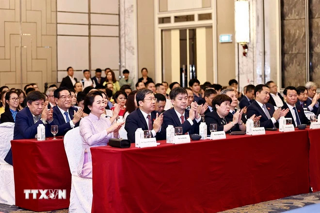 Phu nhân Chủ tịch Quốc hội Trần Thanh Mẫn và đại biểu dự cuộc gặp. (Ảnh: Doãn Tấn /TTXVN)