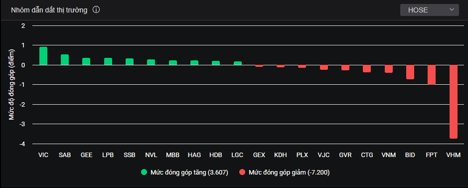 Nhóm cổ phiếu vốn hóa lớn tác động đến thị trường trong phiên hôm nay.