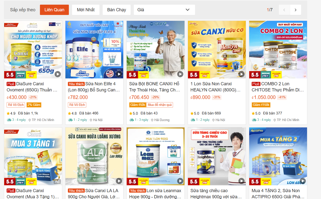 Hàng loạt loại sữa xương khớp, tăng chiều cao quảng cáo nhập khẩu nguyên liệu từ nước ngoài được quảng cáo tràn lan trên các sàn thương mại điện tử.