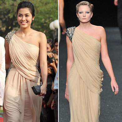 Tăng Thanh Hà mặc tới 2 bộ váy bị nghi là hàng nhái tại LHP tại Việt Nam - Ảnh: VTC